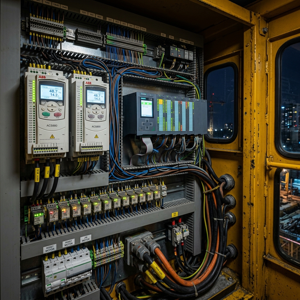 Panel electromecánico moderno de grúa